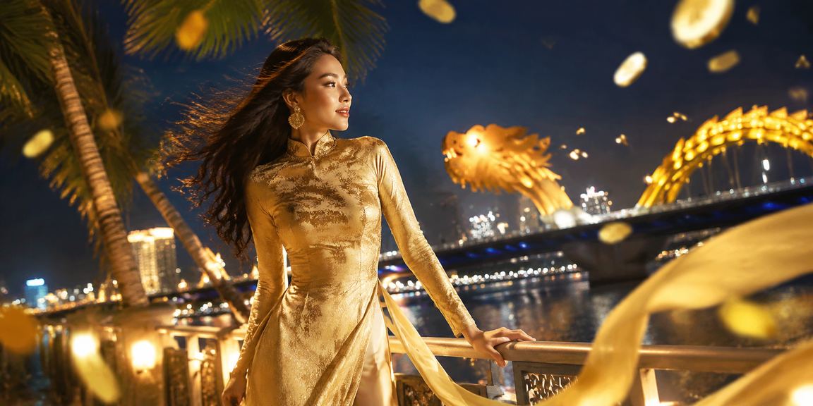 Người phụ nữ Đà Nẵng mặc áo dài tham gia giải trí trực tuyến tại thành phố biển
