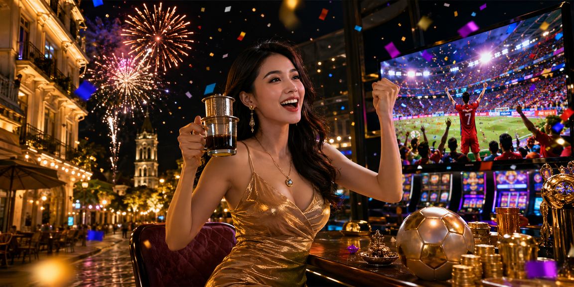 Người dùng tại Hà Nội ngồi cà phê và trải nghiệm slot game trên điện thoại di động