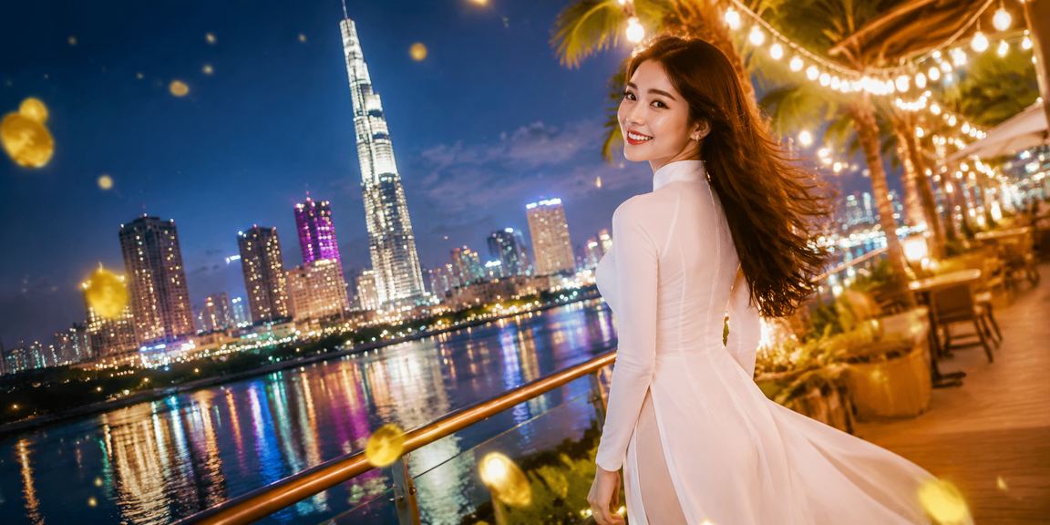 Người dùng tại TP.HCM trong trang phục áo dài theo dõi kết quả xổ số trực tuyến